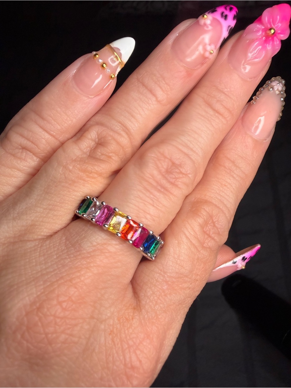 Multi Colored Baguette Eternity Ring | Size 8